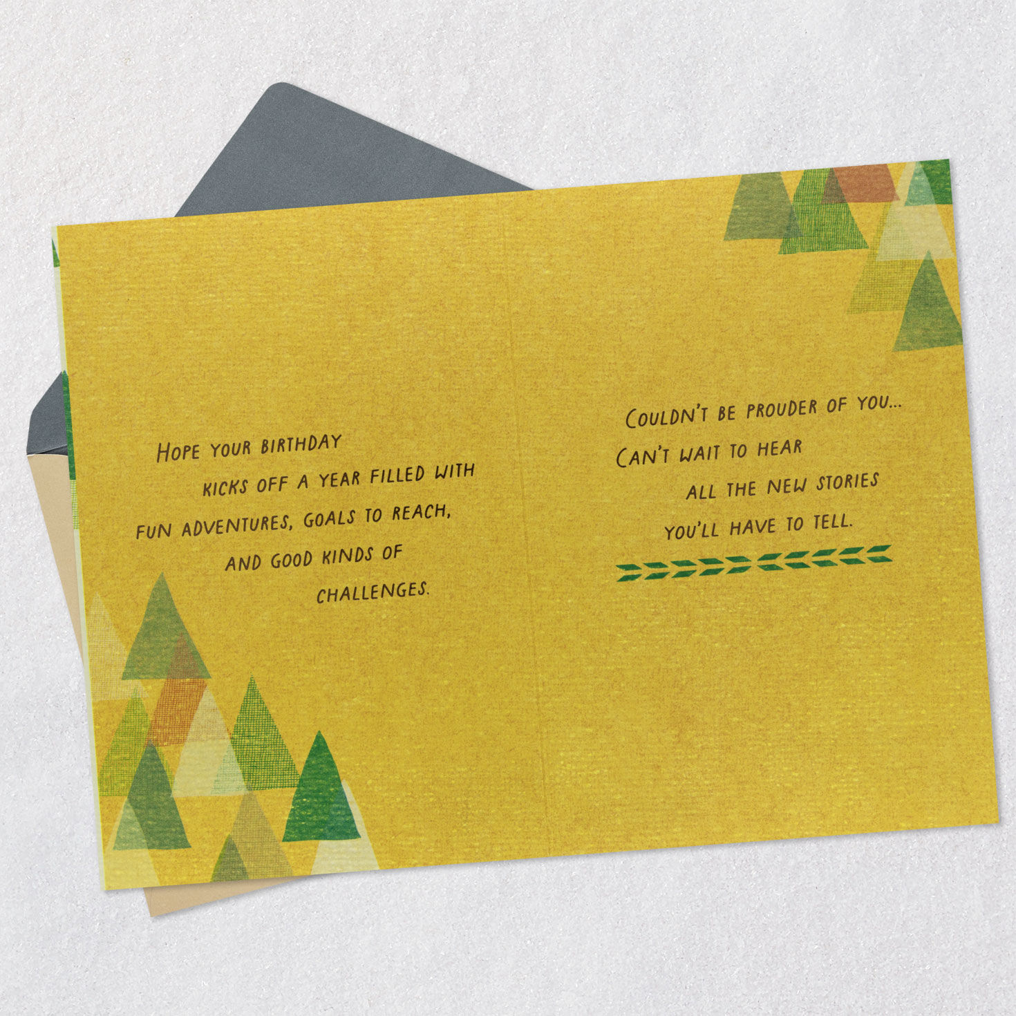 Abstract Green and Orange Trees Grandson Birthday Card Open card with envelope image number 4