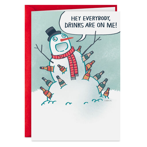 Beer Snowman Funny Holiday Card, 