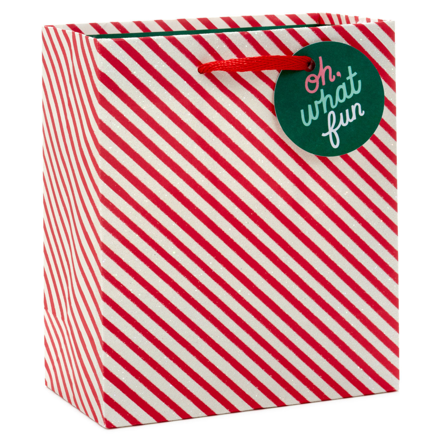 6.5" Glittery Peppermint Stripes Small Christmas Gift Bag