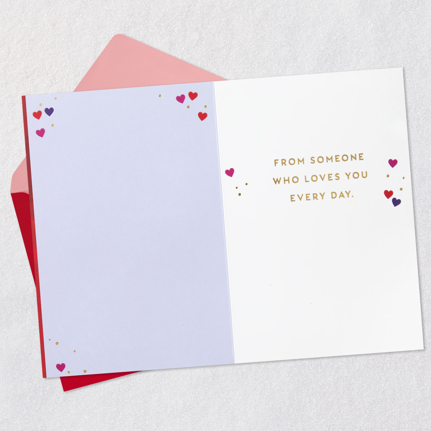 Confetti Heart on Red Valentines Day Card Open card with envelope image number 3