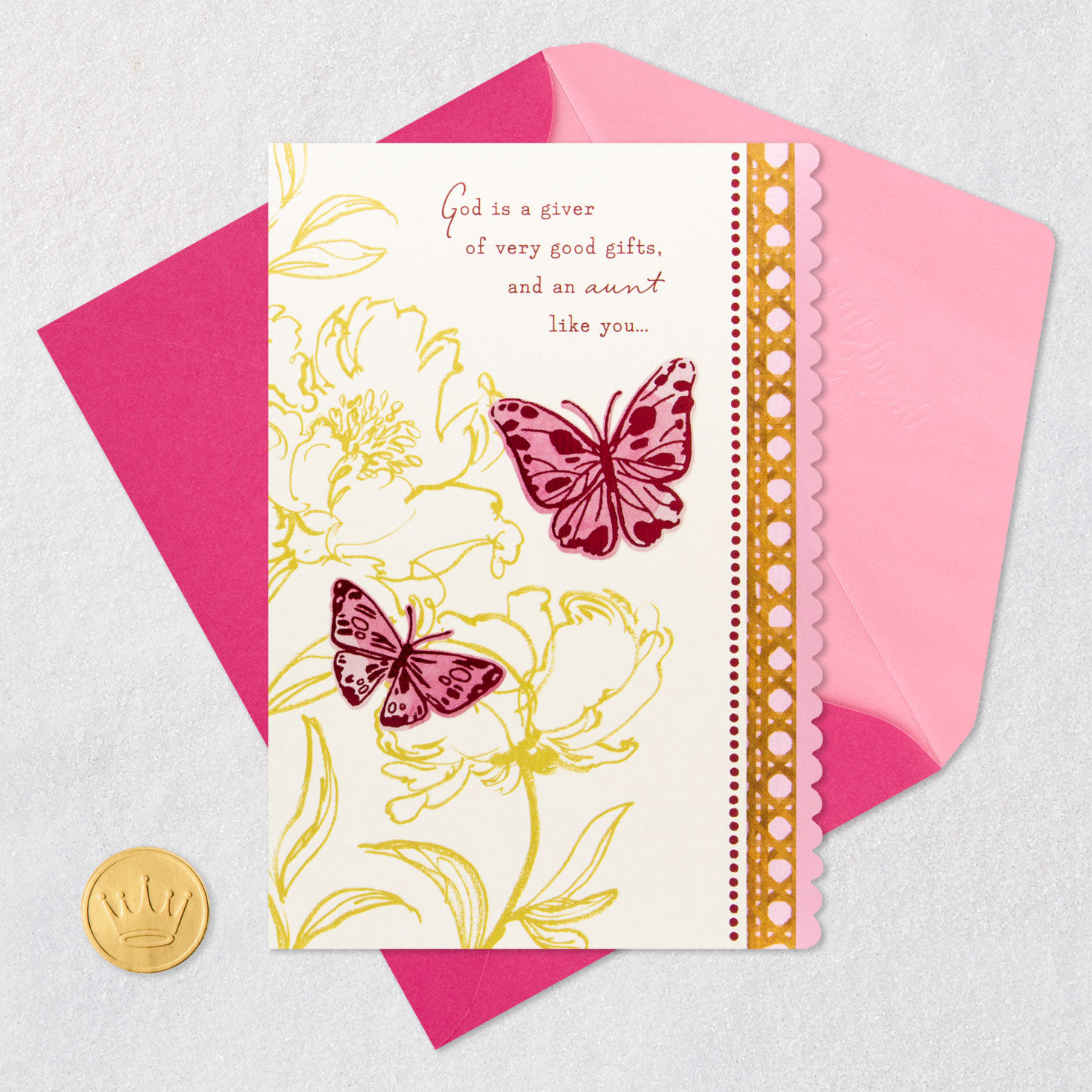 Butterflies Religious Mother's Day Card for Aunt Card Front with Envelope and Gold Seal image number 6