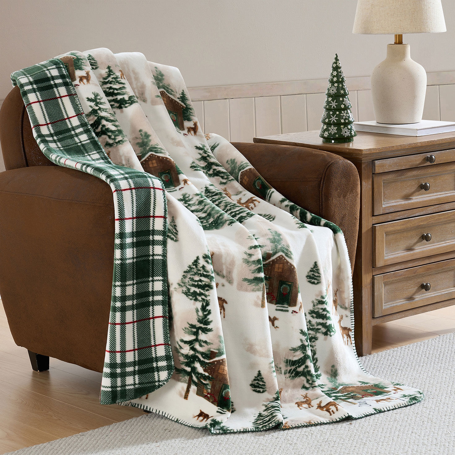 Hallmark Cabin Reversible Plush Throw - 50x70 in use image number 5