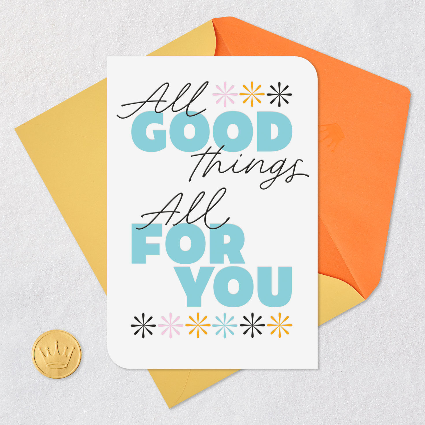 Stars on Green Congratulations Card Card Front with Envelope and Gold Seal image number 5