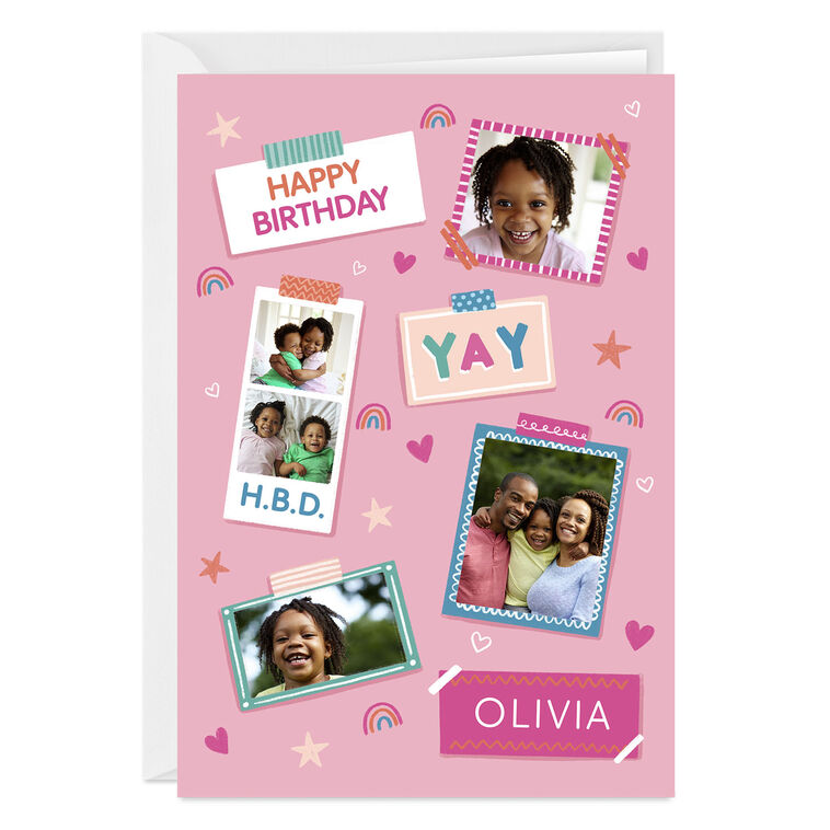 Pink Photo Collage Custom Birthday Card