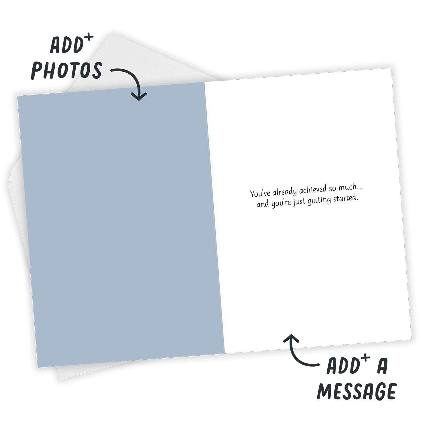 Grad Hat Diploma on Blue Personalized Grad Card Open Card with Envelope image number 3