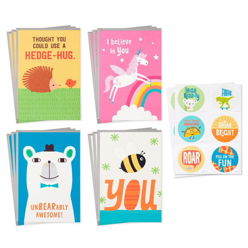 Assorted Blank Kids Encouragement Cards With Stickers in Pouch, Pack of 12, 