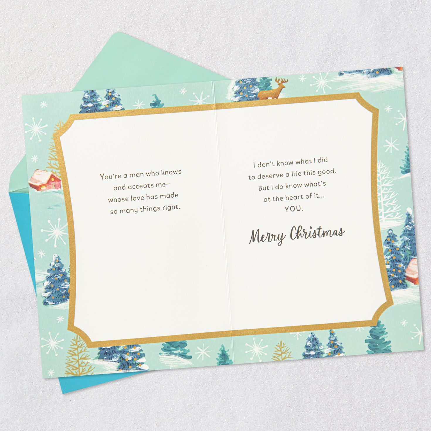 Winter Scenes With Ribbon Husband Christmas Card Open card with envelope image number 4
