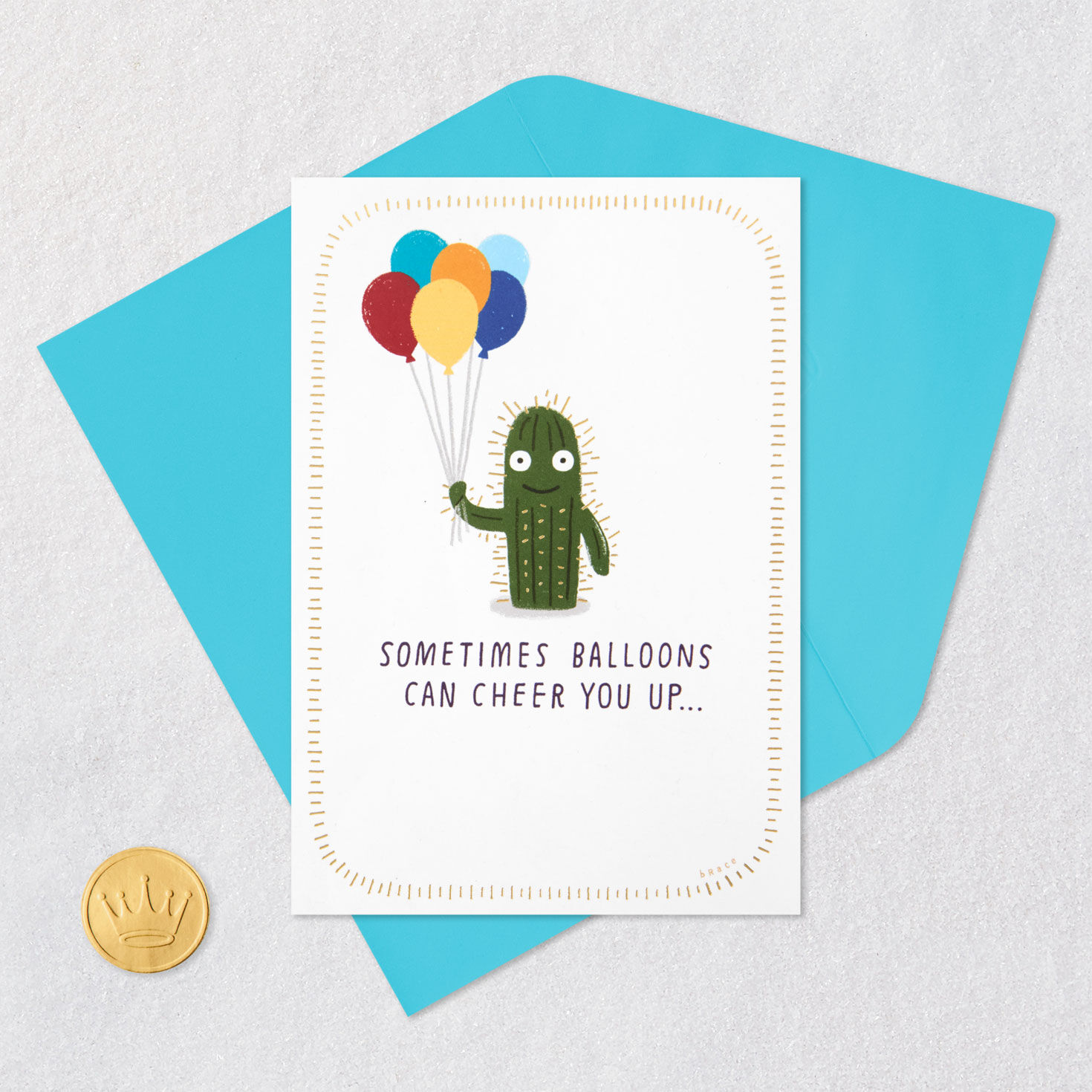 Cactus With Balloons Funny Encouragement Card Card Front with Envelope and Gold Seal image number 5