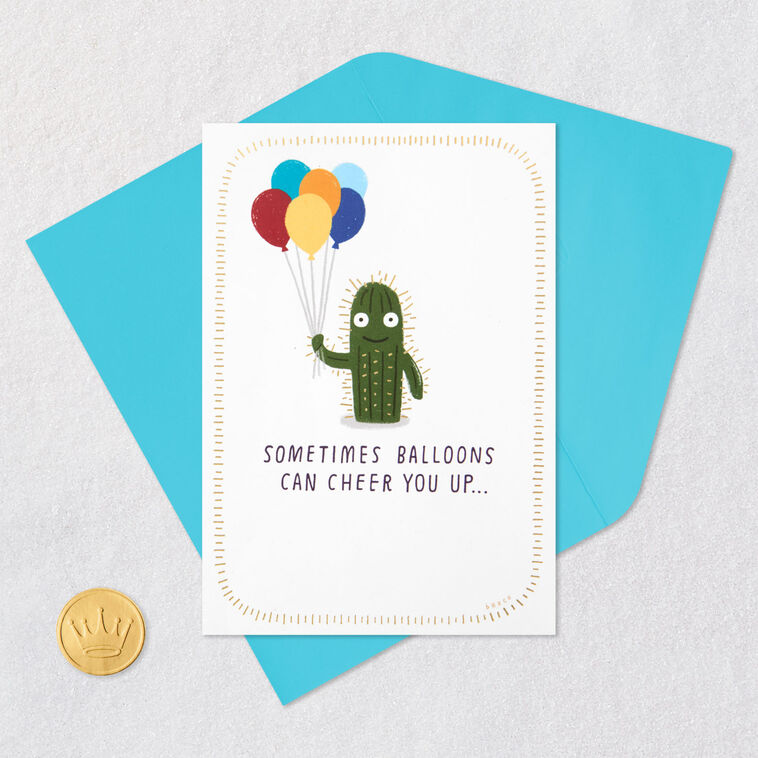 Cactus With Balloons Funny Encouragement Card Card Front with Envelope and Gold Seal image number 5