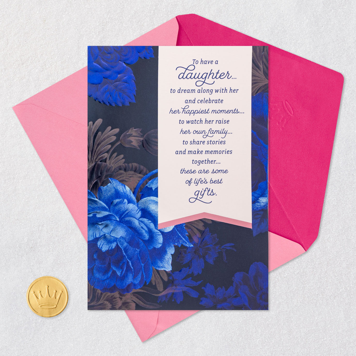 Dusty Blue Blooms Mother's Day Card for Daughter Card Front with Envelope and Gold Seal image number 6