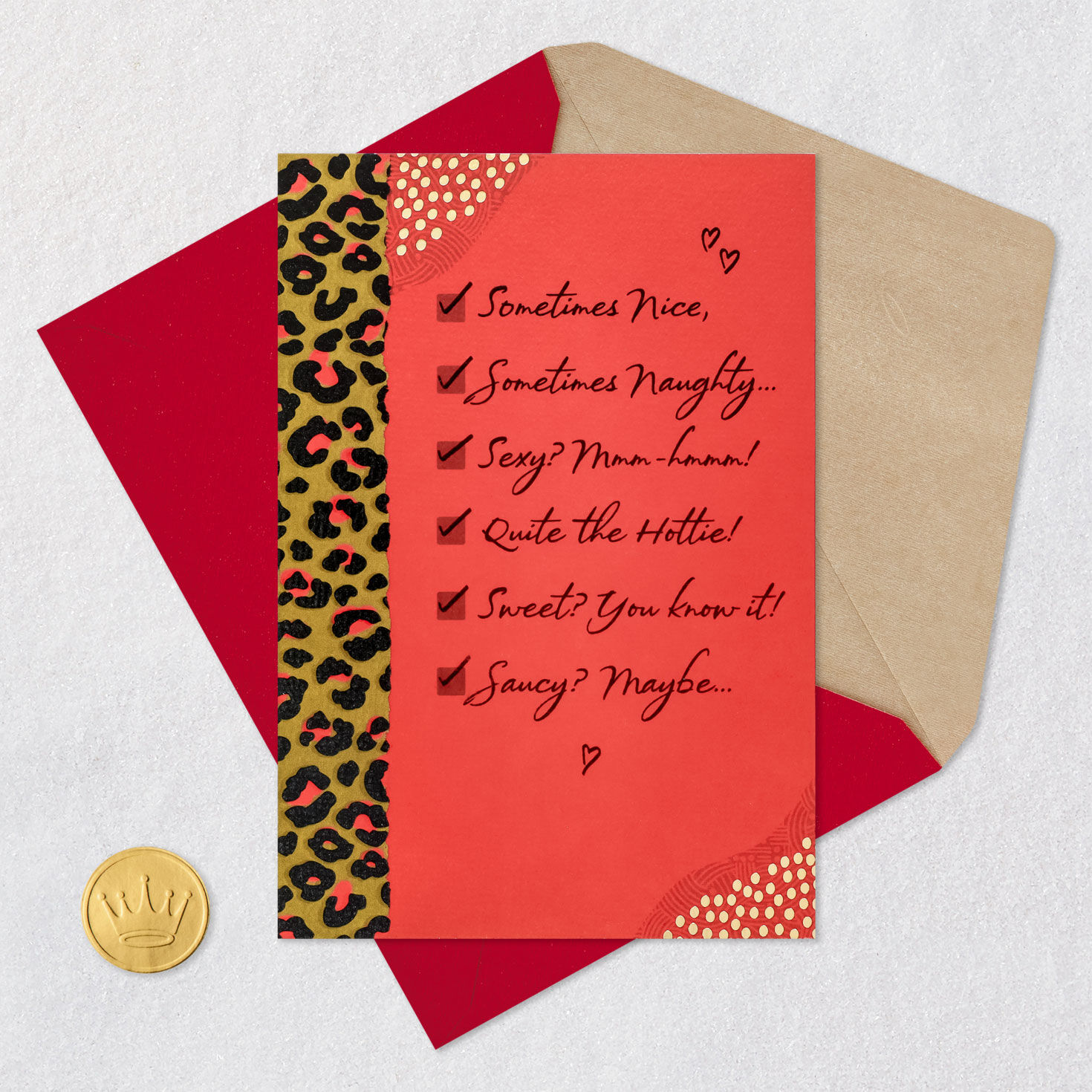 Red Checklist With Leopard Print Christmas Card for Wife Card Front with Envelope and Gold Seal image number 5