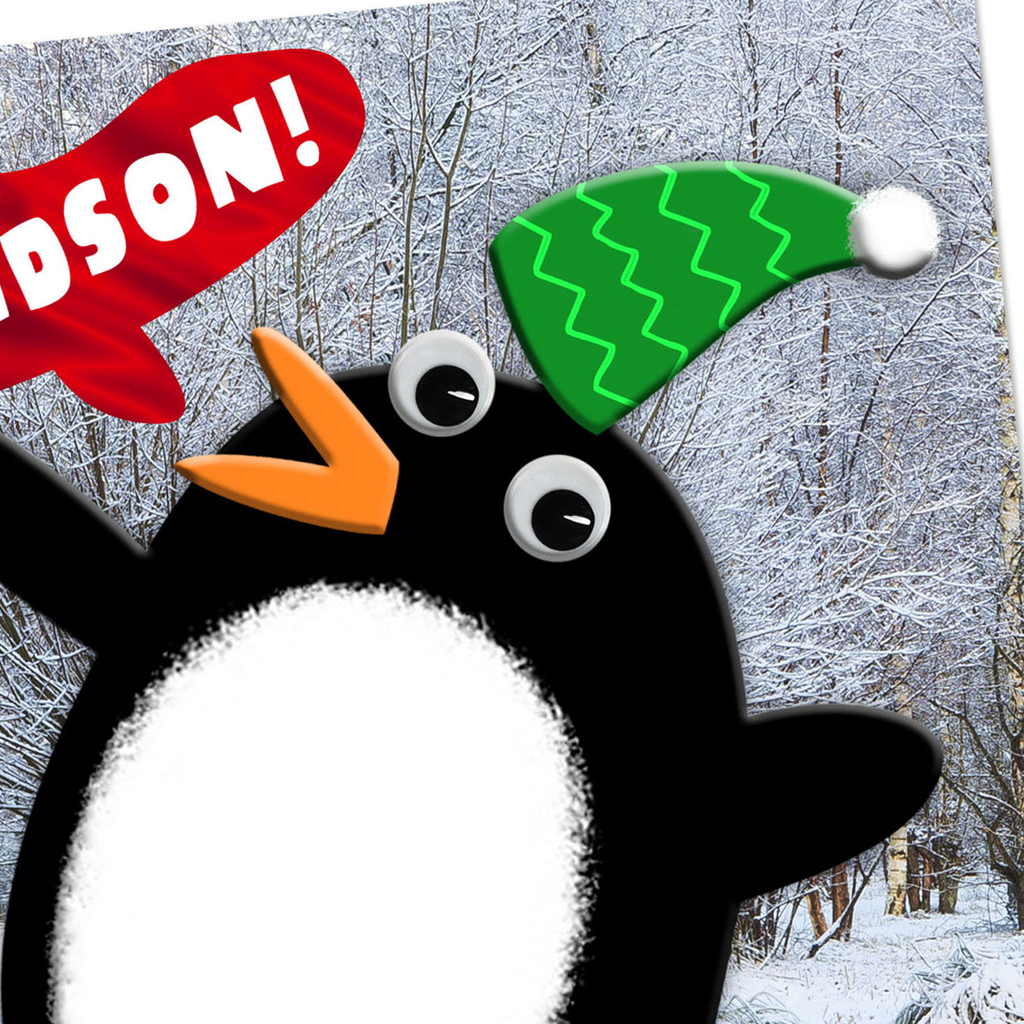 Penguin Ice Skating Christmas Card for Grandson Card Front Detail image number 4