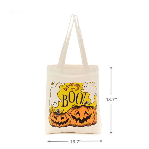 13" Ghost and Pumpkins Canvas Halloween Tote Bag, 