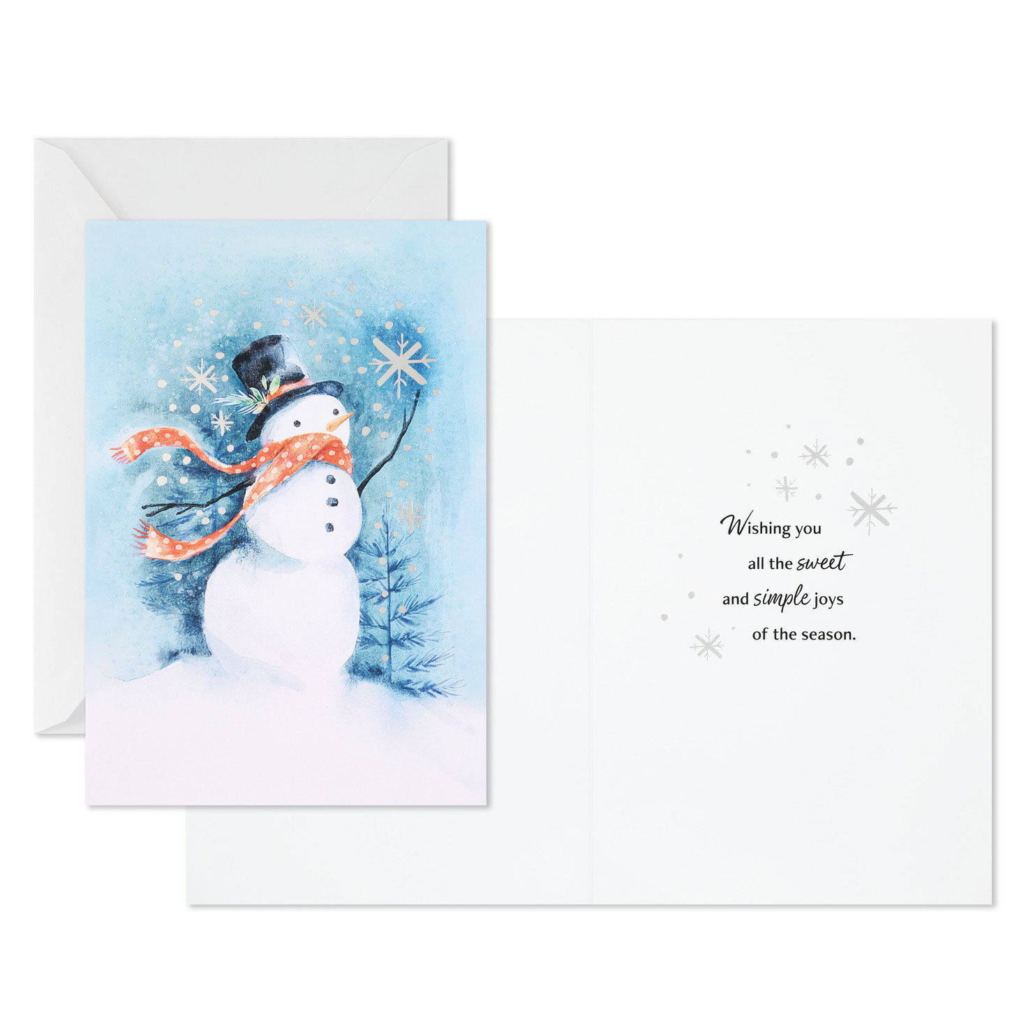 Snowman at Night Boxed Christmas Cards Pack Card Front with Sentiment image number 3