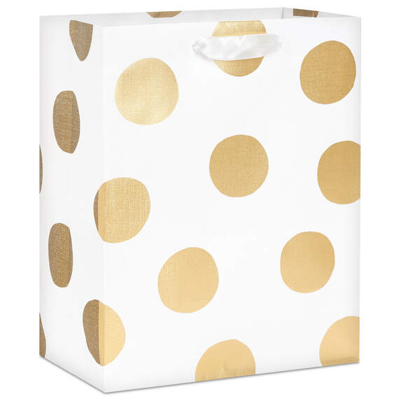 9.6" Gold Dots on White Medium Gift Bag