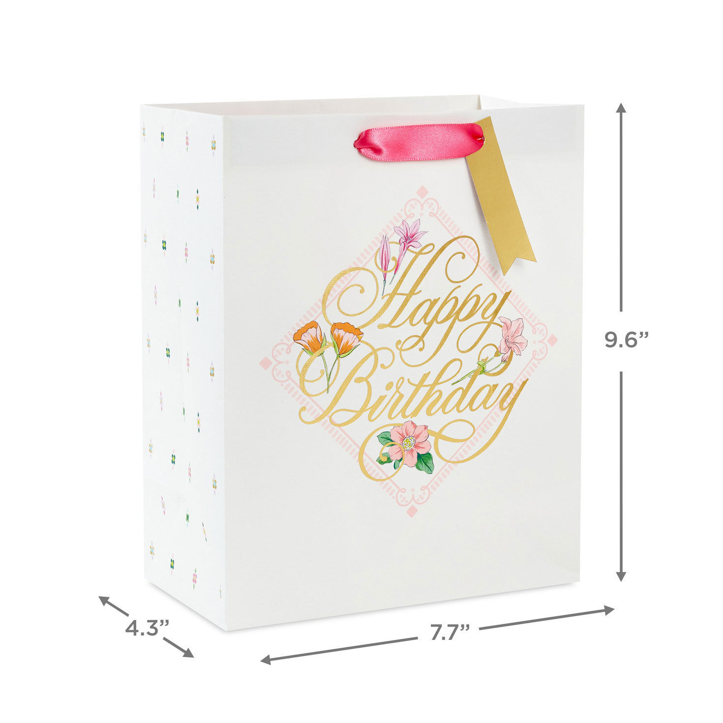Happy Birthday Floral Medium Gift Bag measurement image number 3