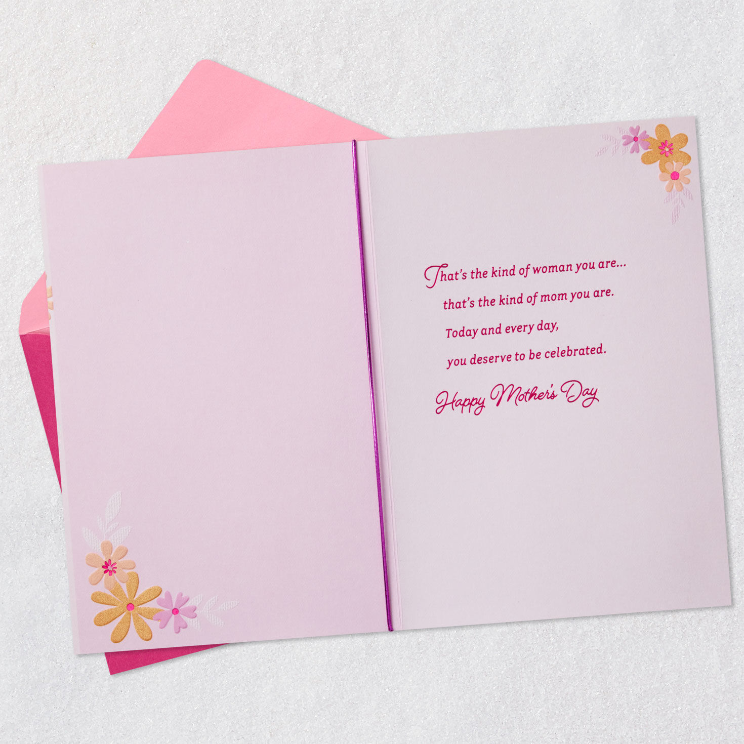 Whimsical Flowers on Pink Mother's Day Card Open card with envelope image number 3