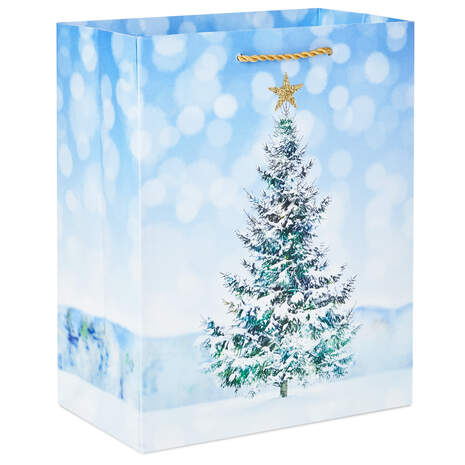 9.6" Snowy Tree With Star Medium Christmas Gift Bag, , large