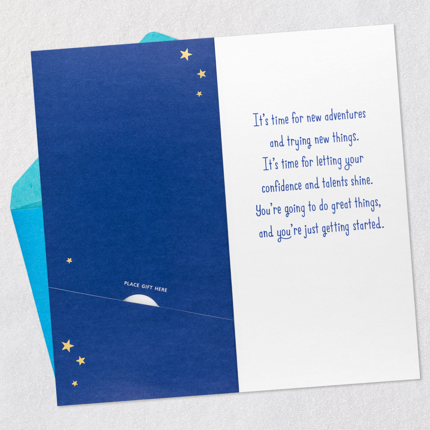 Blue Globe with Stars Money Holder Graduation Card Open card with envelope image number 4