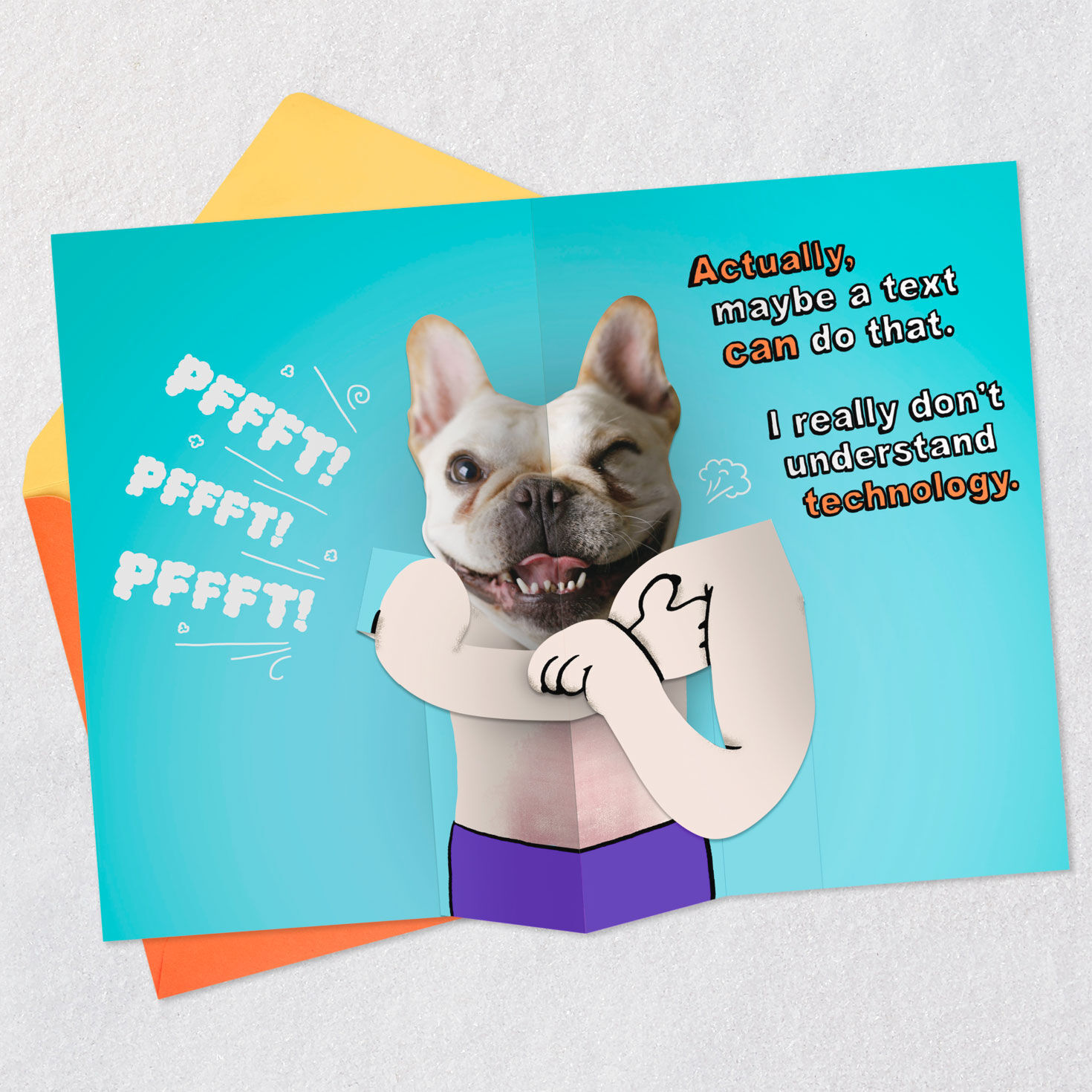 Dog With Phone Funny Pop-Up Birthday Card Open card with envelope image number 4
