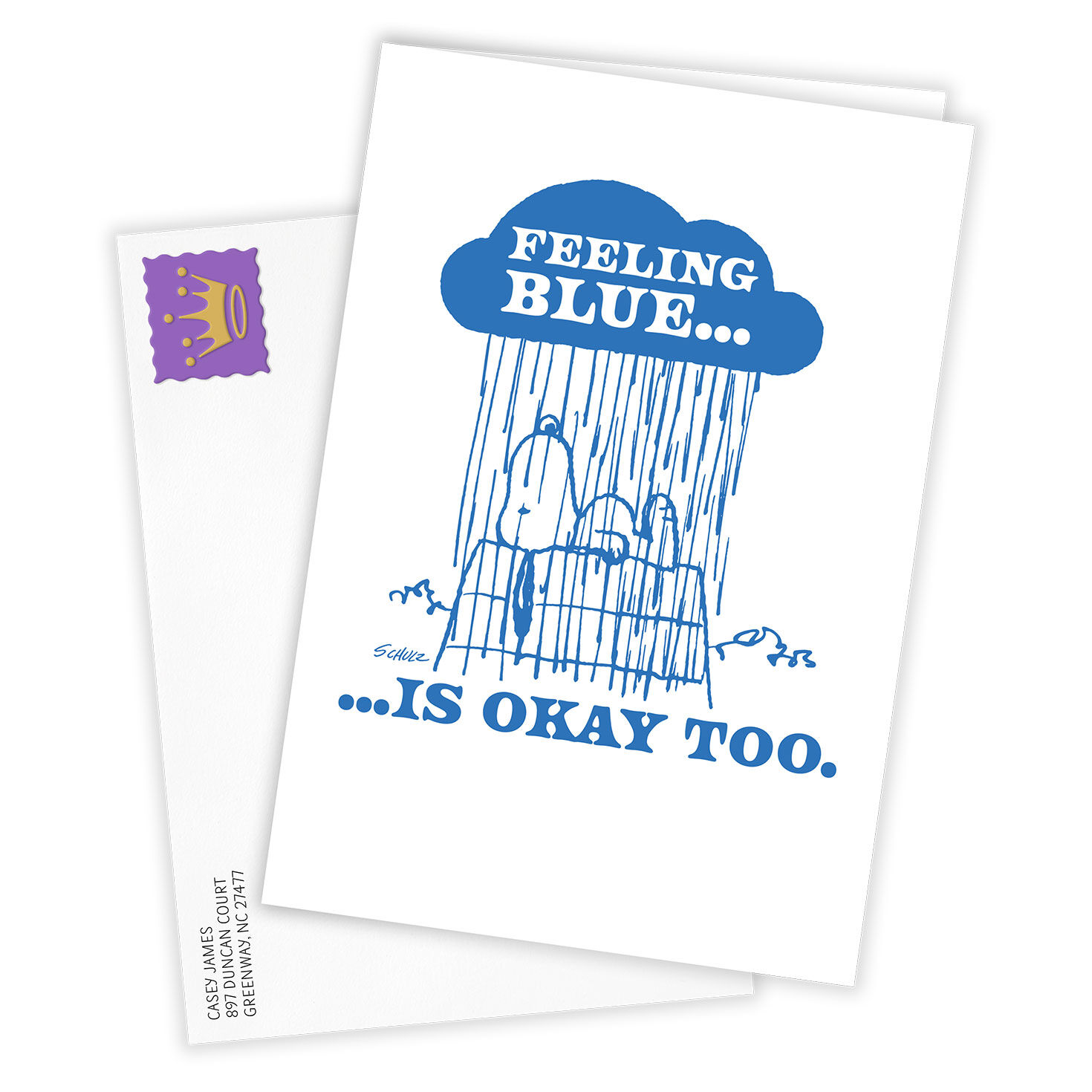 Snoopy Rain Cloud Personalized Care Concern Card Card Front with Envelope image number 2