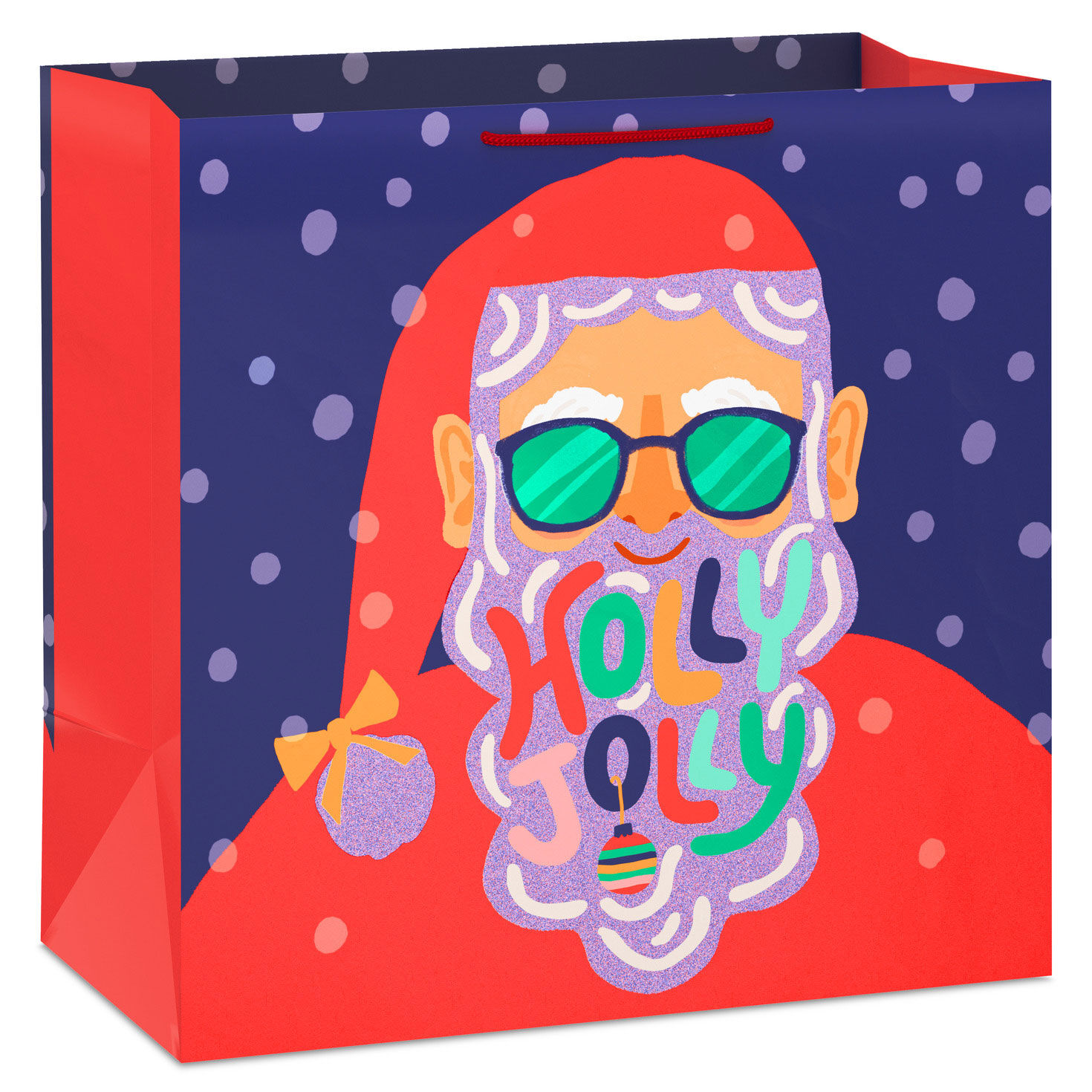 15" Glittery Holly Jolly Santa Extra-Deep Christmas Gift Bag