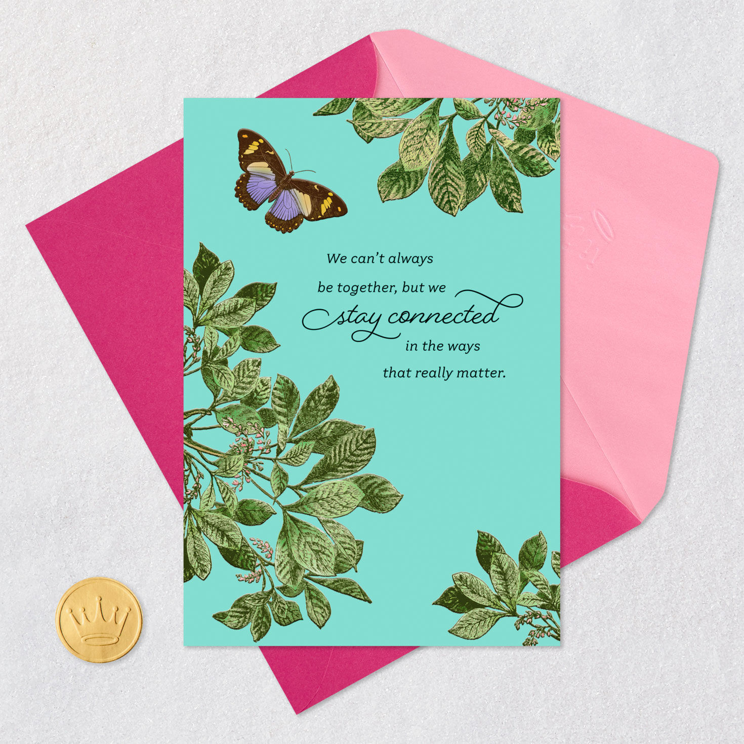 Butterflies on Mint Green Mother's Day Card Card Front with Envelope and Gold Seal image number 5