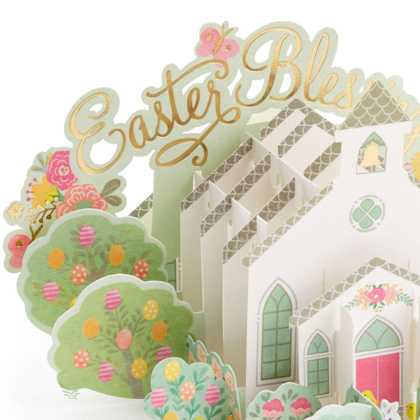 Chapel and Spring Flowers Pop-Up Easter Card upclose view image number 5