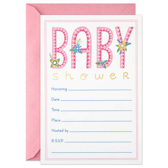Pink Lettering Fill-in-the-Blank Baby Shower Invitations, Pack of 10, , large image number 2