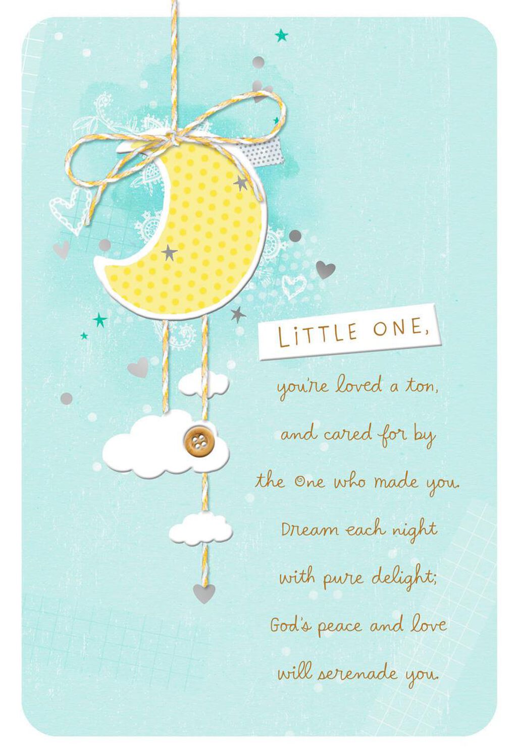 Moon With Hearts And Stars Baby Boy Christening Card Greeting