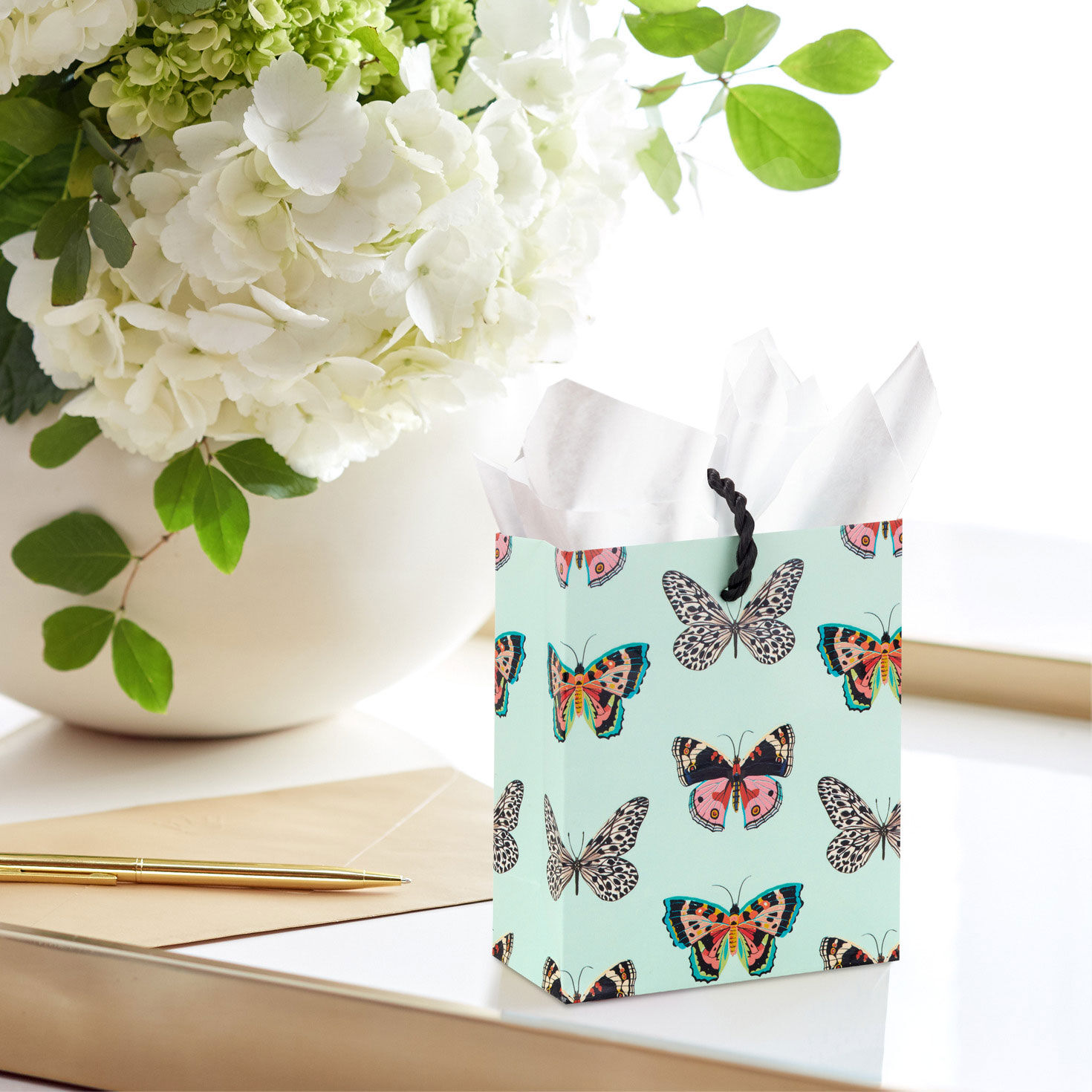 Butterflies on Mint Gift Card Holder Mini Bag In use image number 2