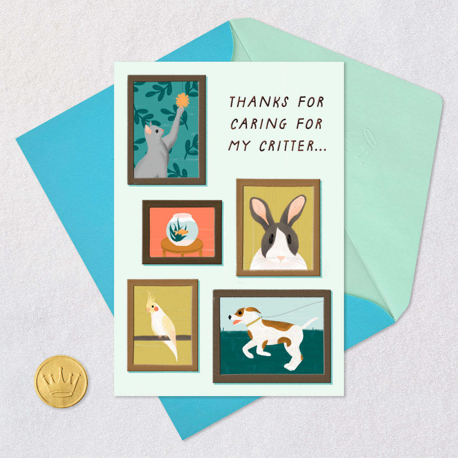 Pet Portraits Pet Sitter Thank You Card Card Front with Envelope and Gold Seal image number 5