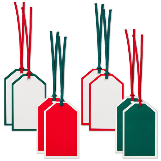 Assorted Solid Designs With Borders Christmas Gift Tags, Pack of 8, 