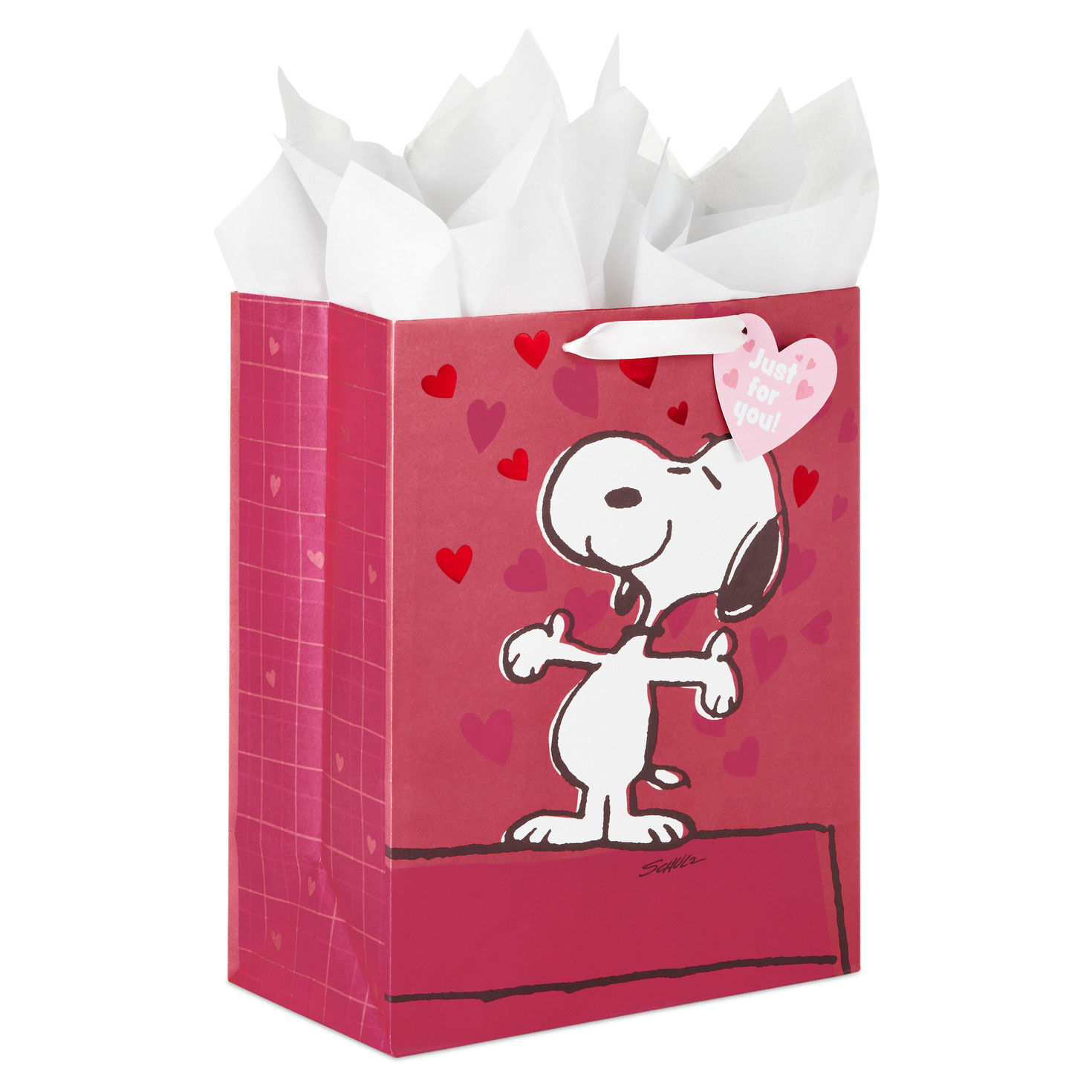 13" Peanuts® Snoopy With Hearts Large Valentine's Day Gift Bag With Tissue Paper