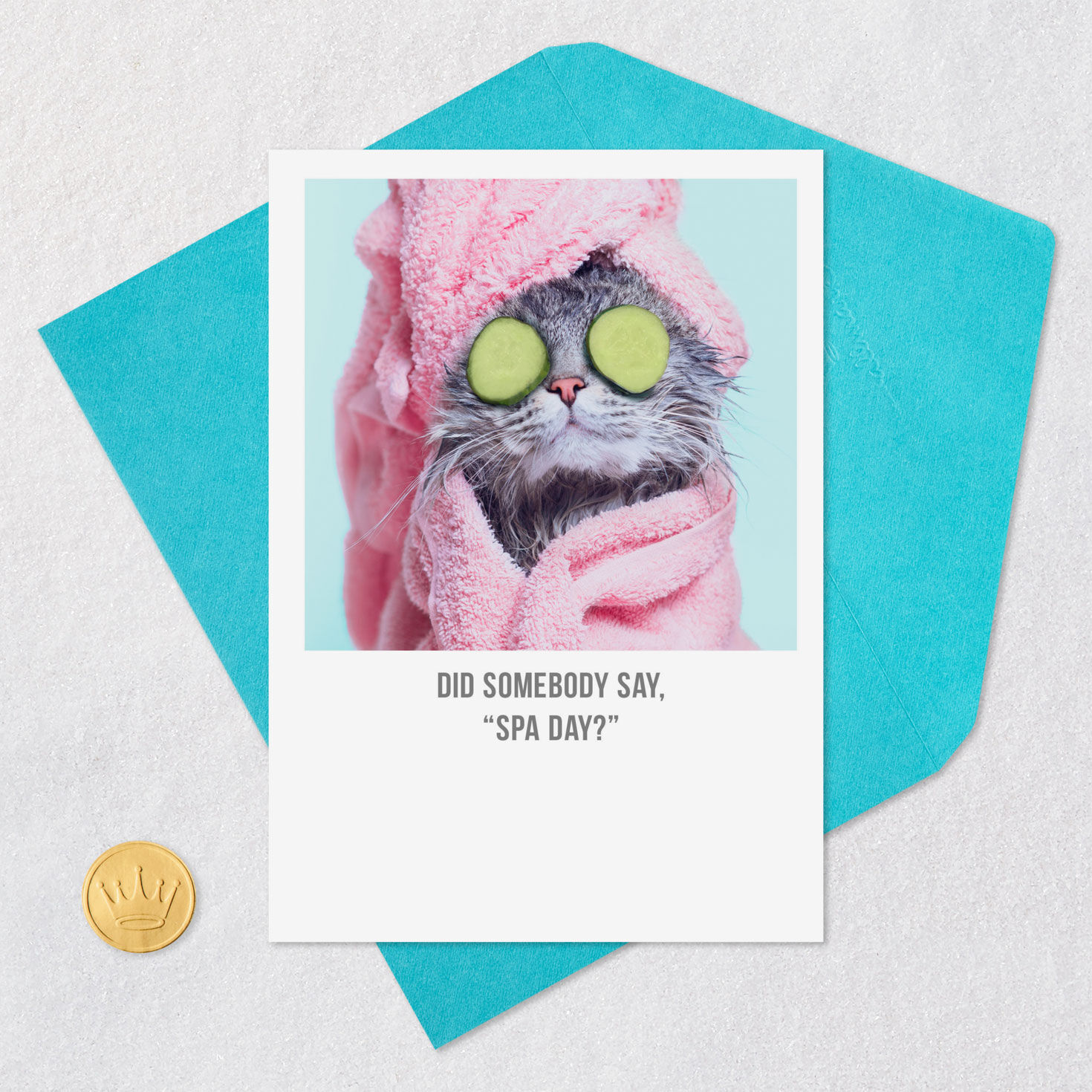 Spa Cat in Pink Towel Funny Card for Her Card Front with Envelope and Gold Seal image number 5