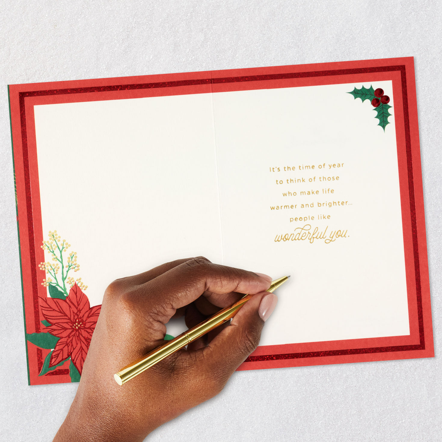 Poinsettia Wreath on Green Christmas Card Signing card image number 7