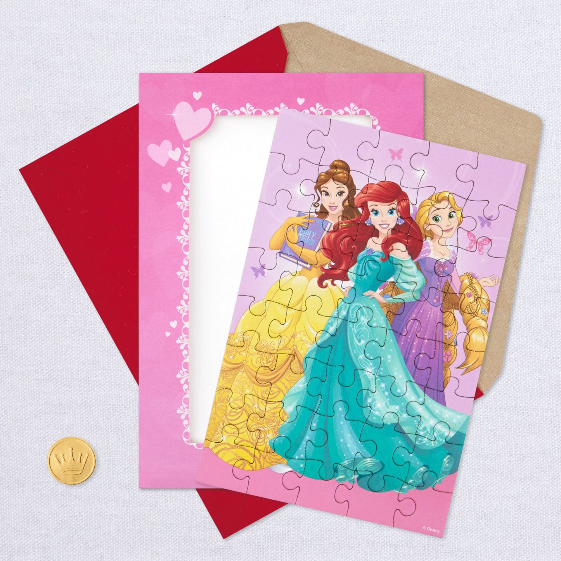 Disney Princess Valentine's Day Card With Puzzle Greeting Cards