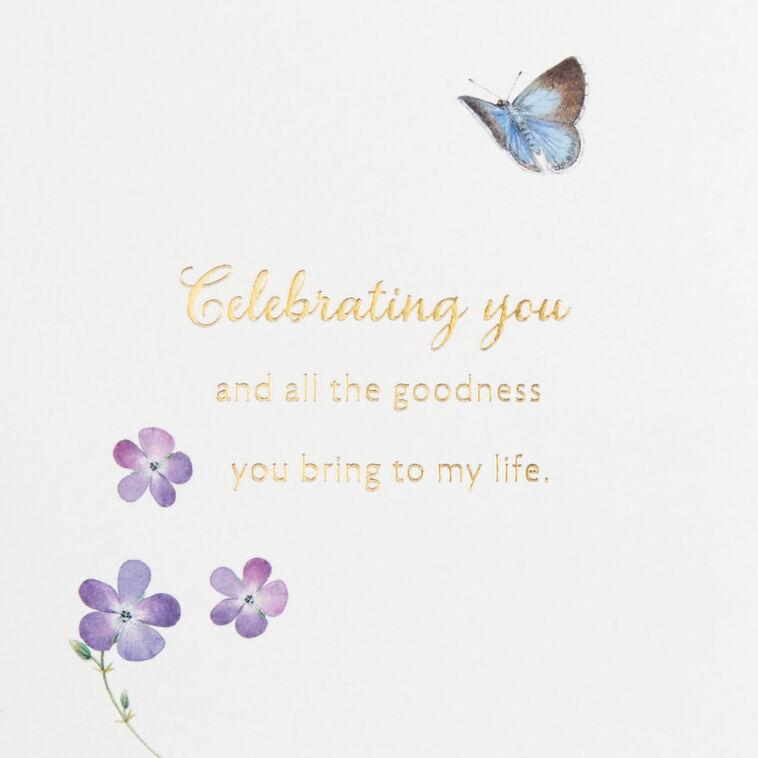 November Birthday Card - Chrysanthemum & Butterflies Design - Foil & Glitter Greeting Card