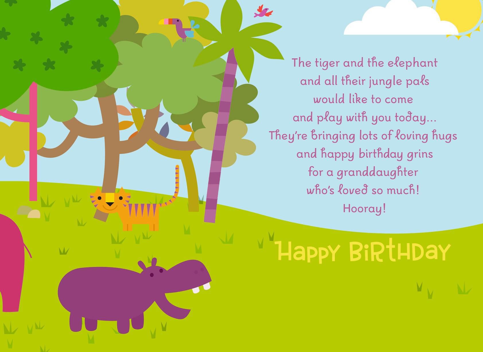 Jungle Animals Birthday Card With Coloring Activity for Granddaughter
