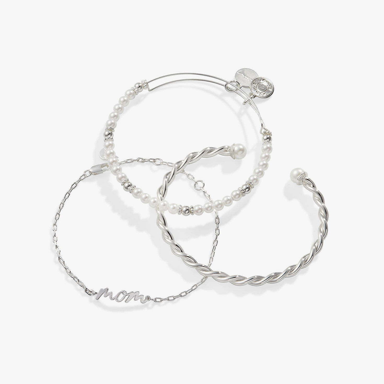 Alex And Ani Mom Script Bracelet Set of 3 upclose view image number 2