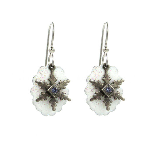 Silver Forest Snowflake and Cloud Metal Earrings, 