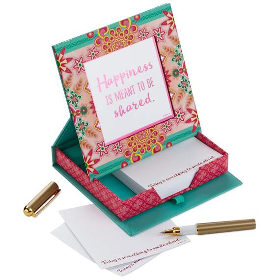 Catalina Estrada Pink and Teal Flowers Memo Holder With Pen and Frame