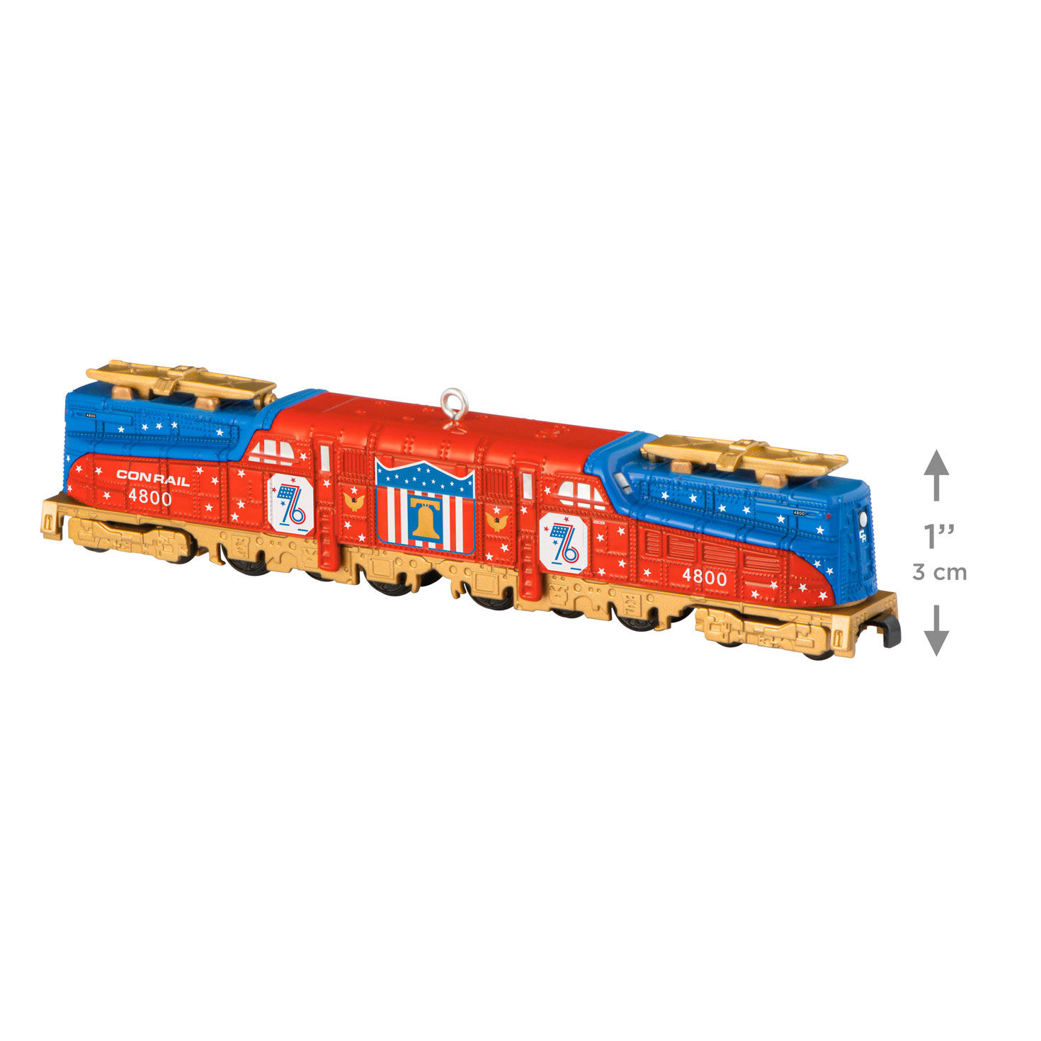 Lionel Red Blue Gold Train Engine Ornament measurement image number 3