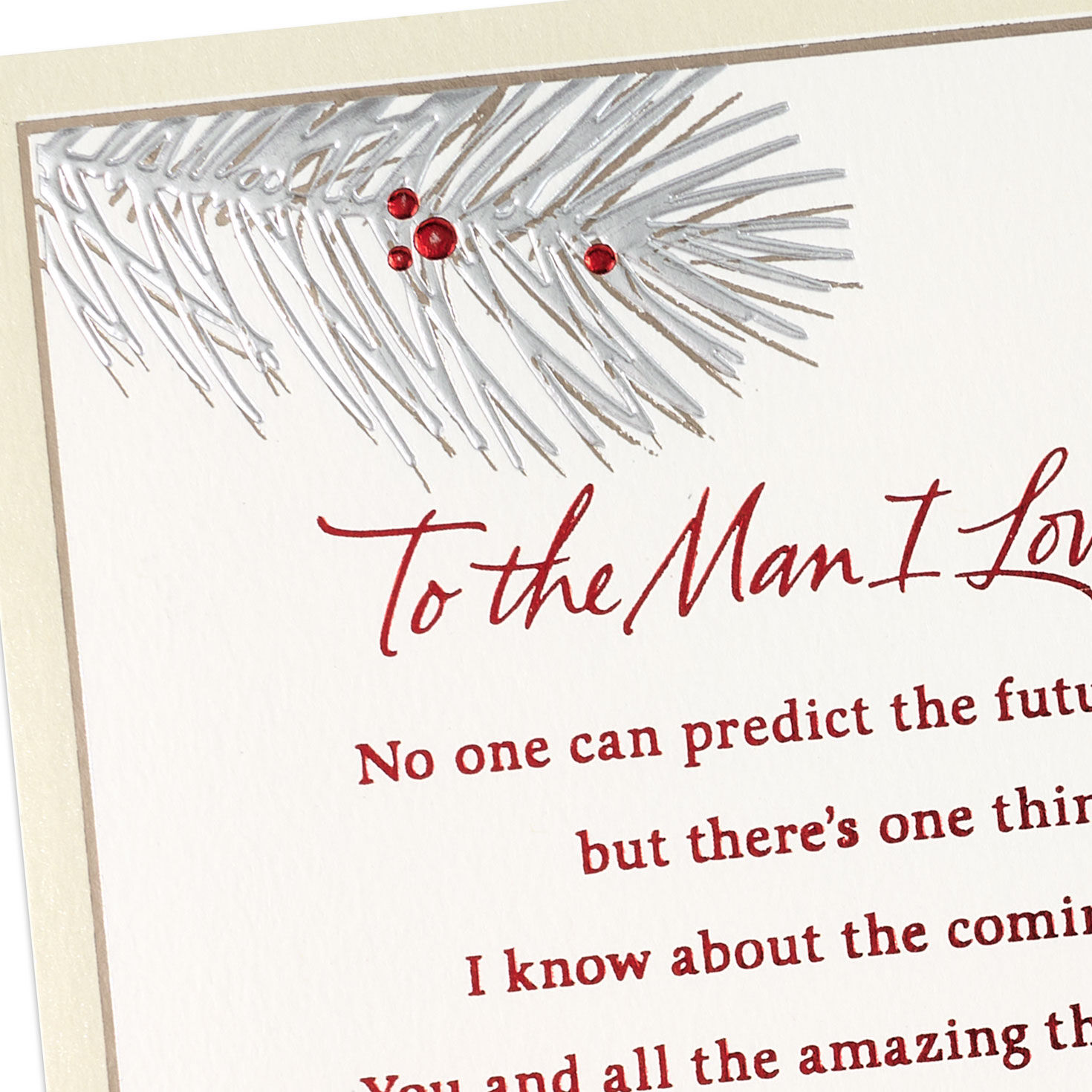 Pine Boughs and Berries Romantic Christmas Card for Him Card Front Detail image number 5