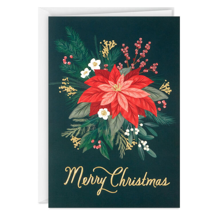 Lush Poinsettia on Green Boxed Christmas Cards Card Front  image number 2