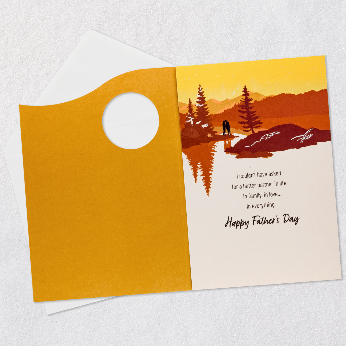 Couple in Sunset Landscape Husband Father's Day Card Open card with envelope image number 3