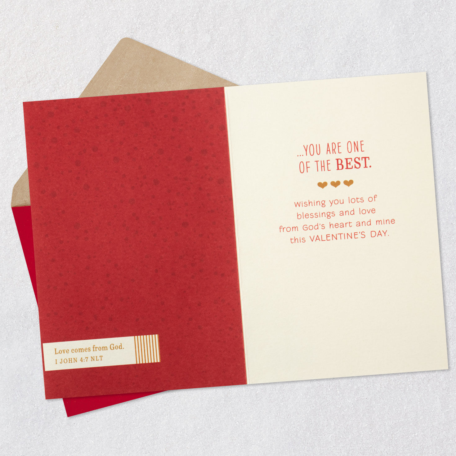 Red and Gold Hearts Religious Valentine's Day Card Open card with envelope image number 4
