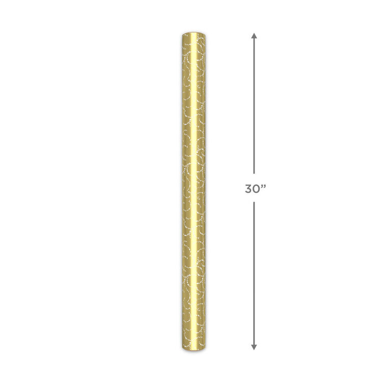 Gold Filigree Metallic Christmas Wrapping Paper Roll Measurement image number 5