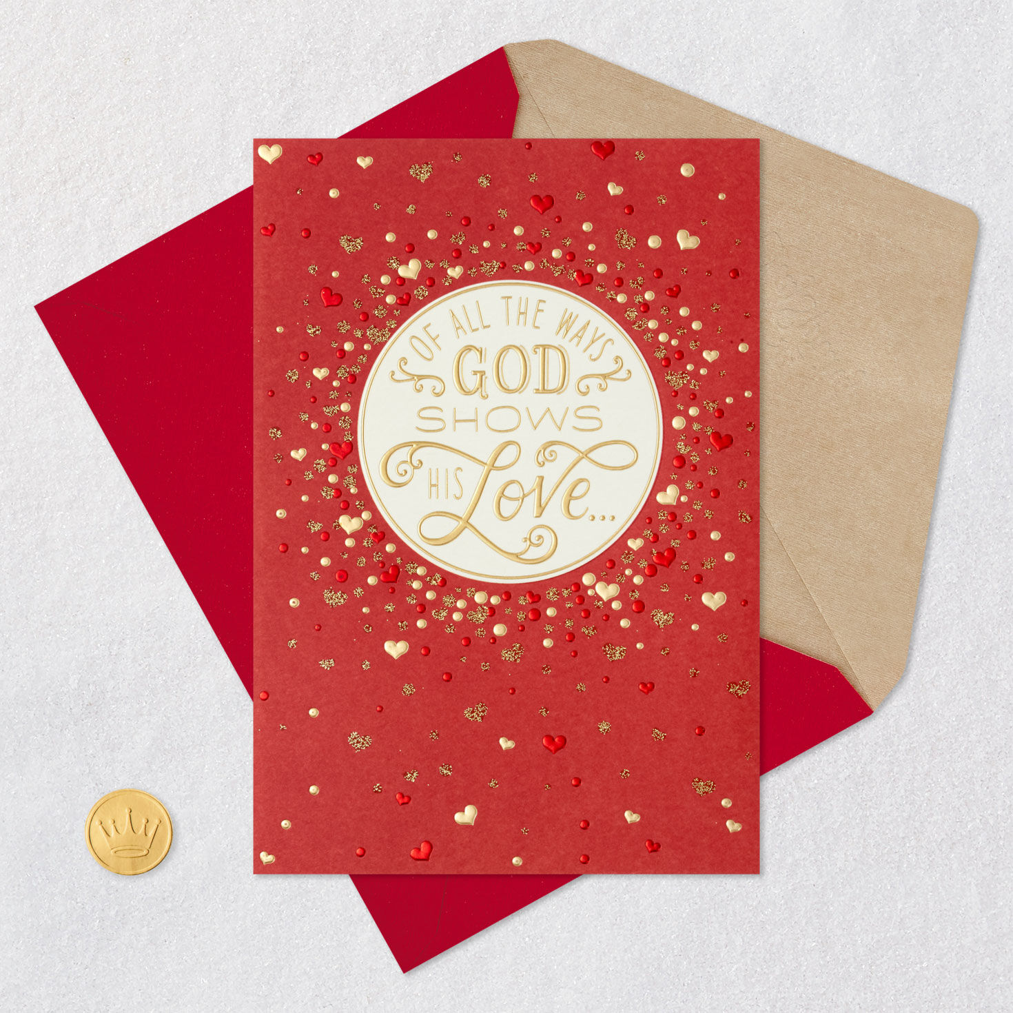 Red and Gold Hearts Religious Valentine's Day Card Card Front with Envelope and Gold Seal image number 6