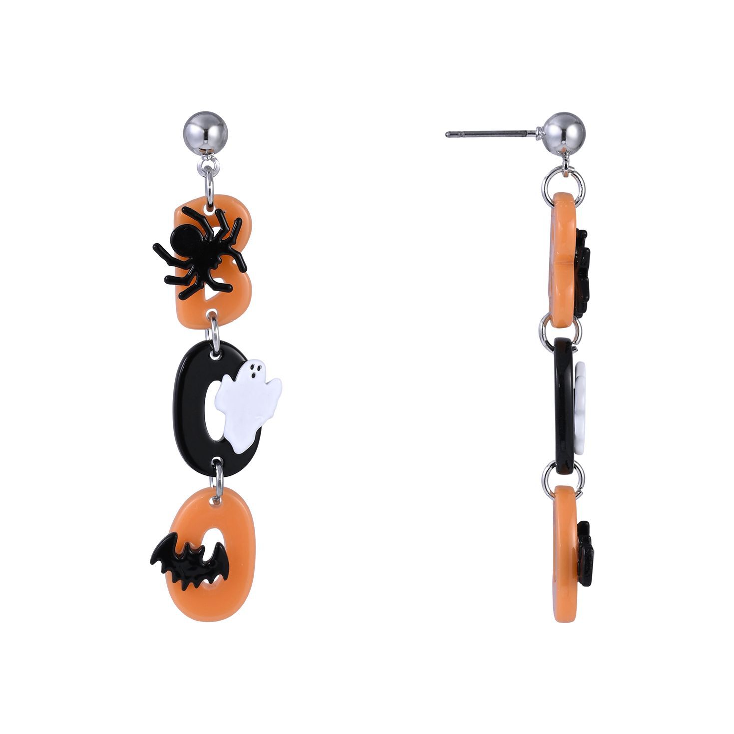 Black and Orange Boo Earrings front and side image number 2